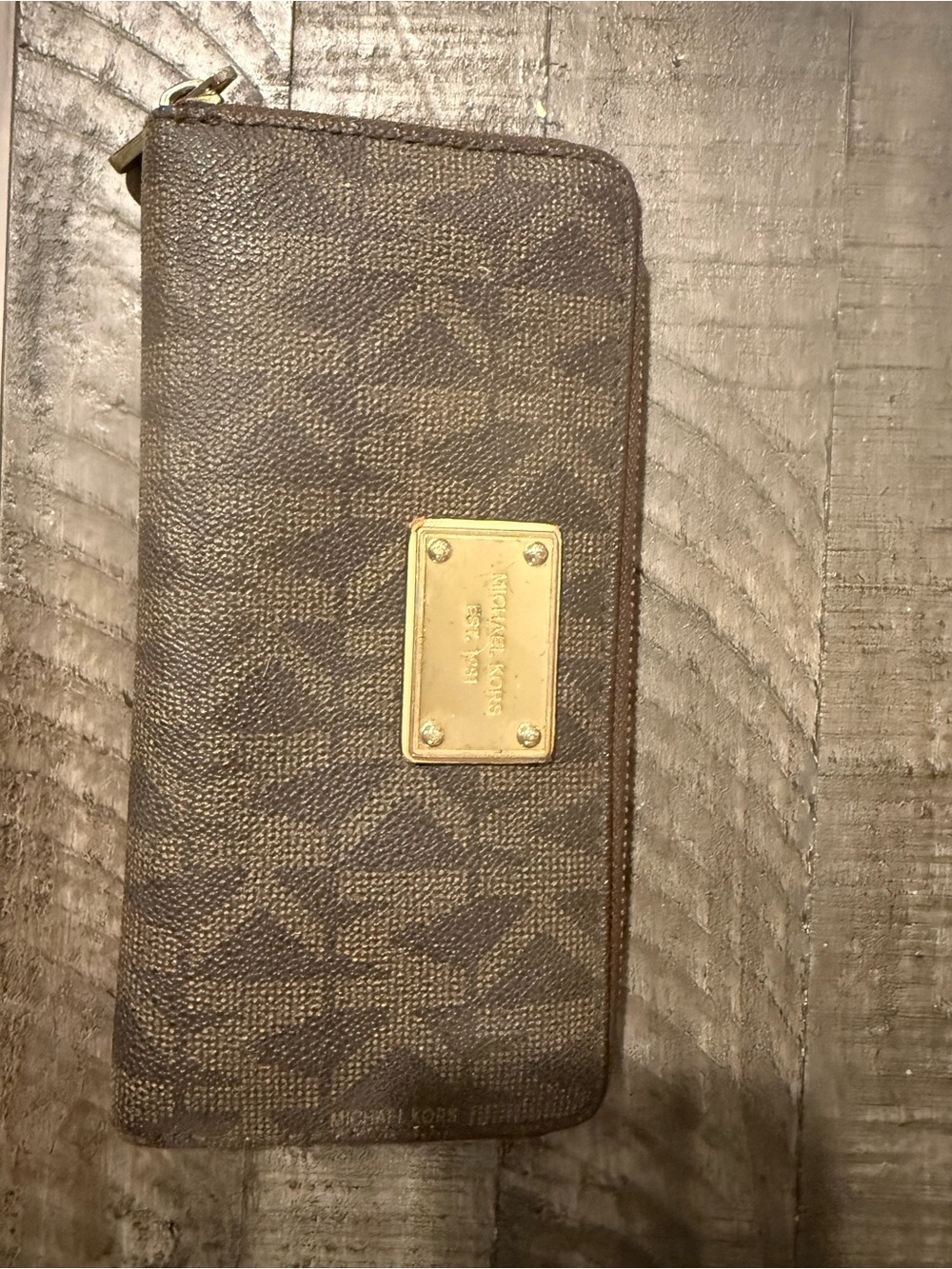 Michael Kors Black Textured Wallet with Gold Plaque